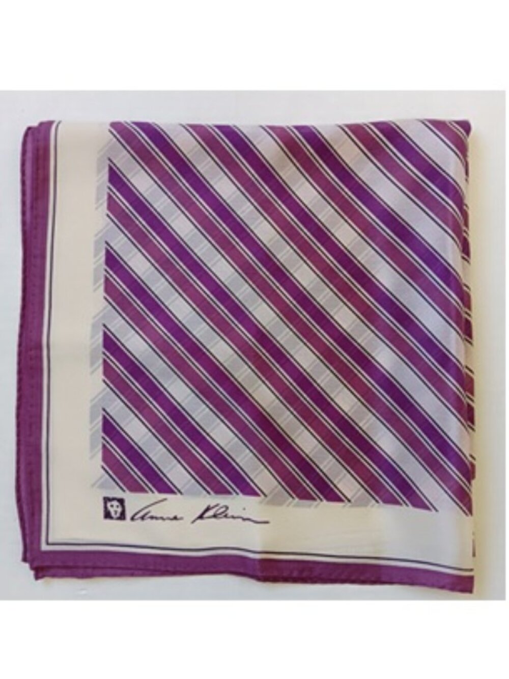 Vintage Anne Klein Purple Diagonal Stripe Silk Square Scarf 21"